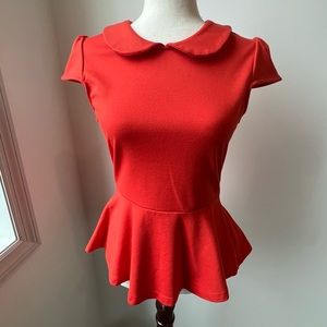 URBAN OUTFITTERS - Red Peplum Top with Capped Sleeves - Size M